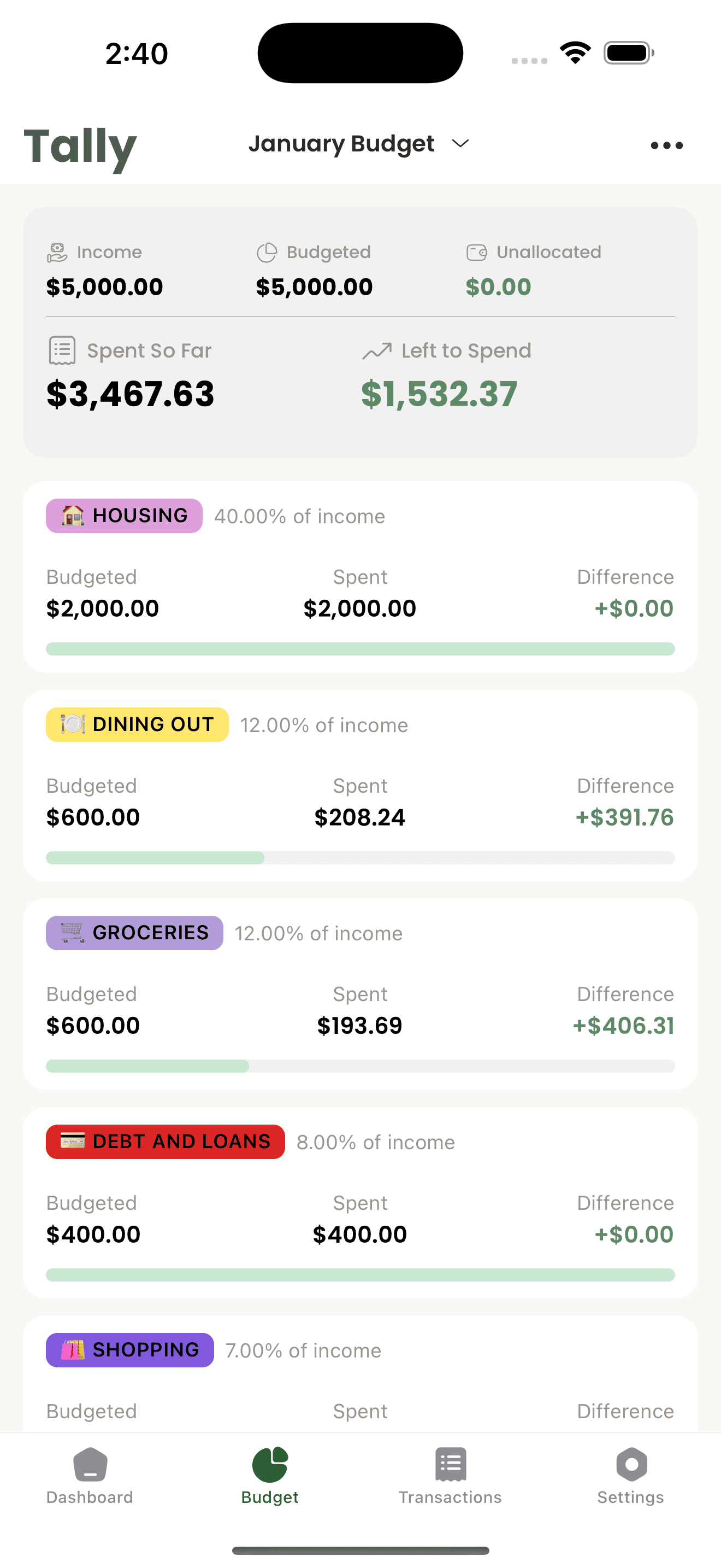 Tally budget on second device